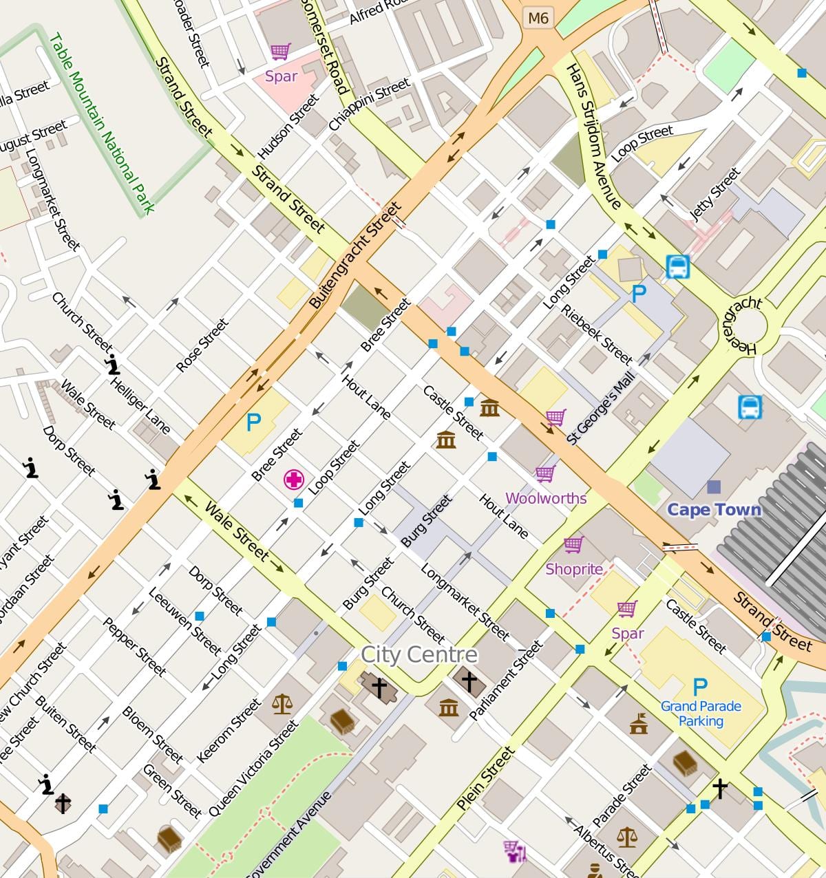 რუკა ხანგრძლივი ქუჩის Cape Town