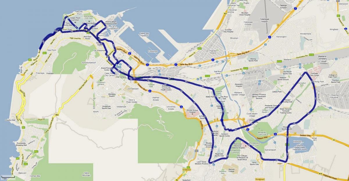 რუკა Cape Town მარათონი მარშრუტი 