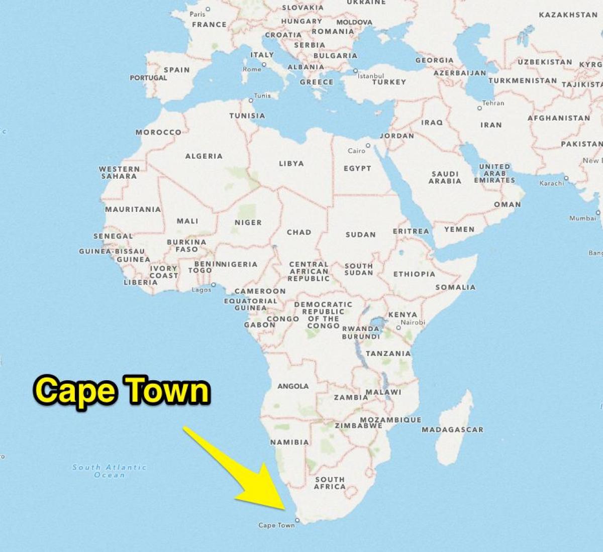 Cape Town მდებარეობა მსოფლიო რუკა
