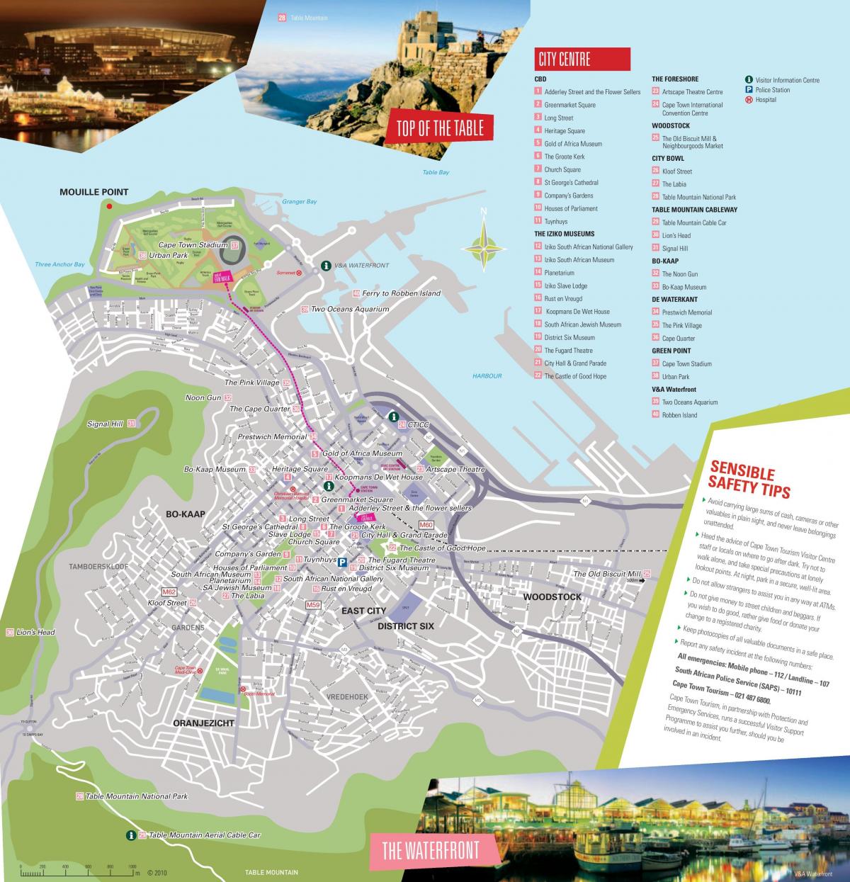 ქალაქის ღირსშესანიშნაობებს Cape Town რუკა