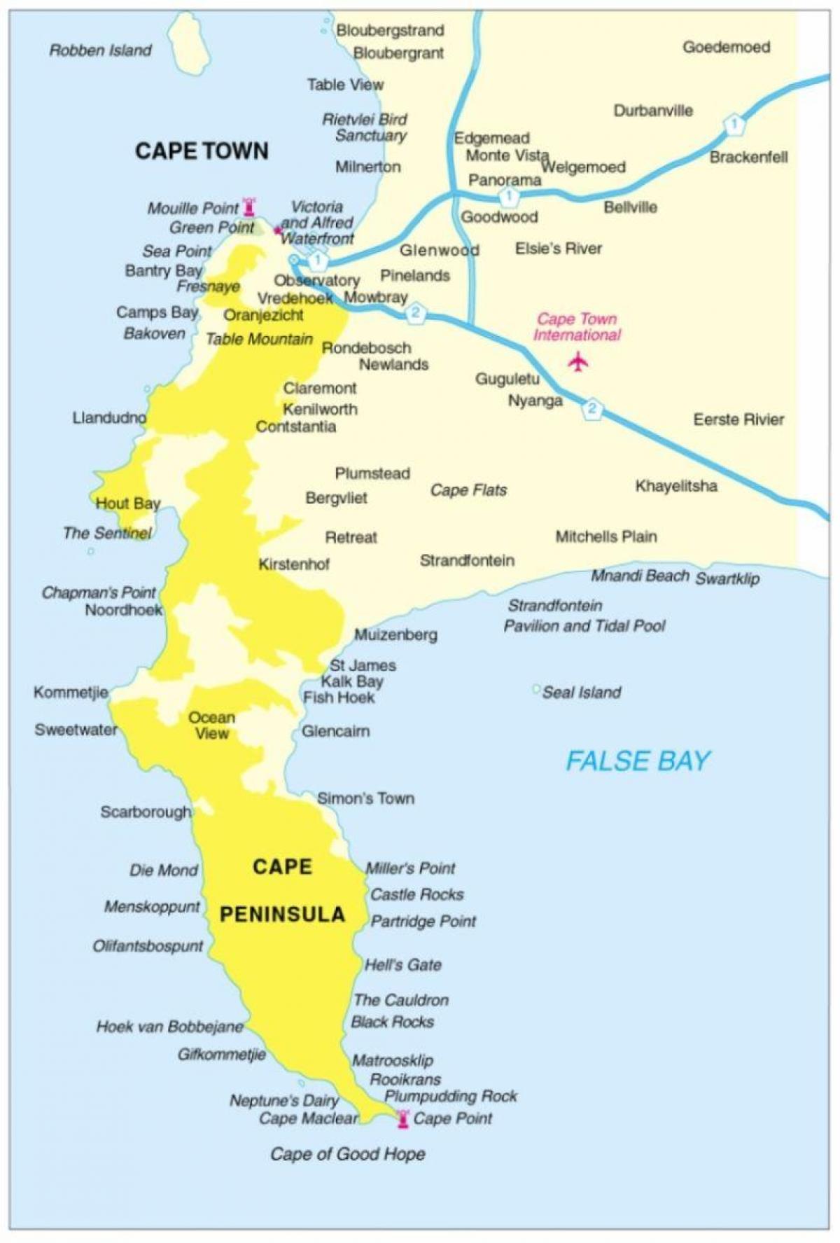 Cape Town ნახევარკუნძულზე რუკა