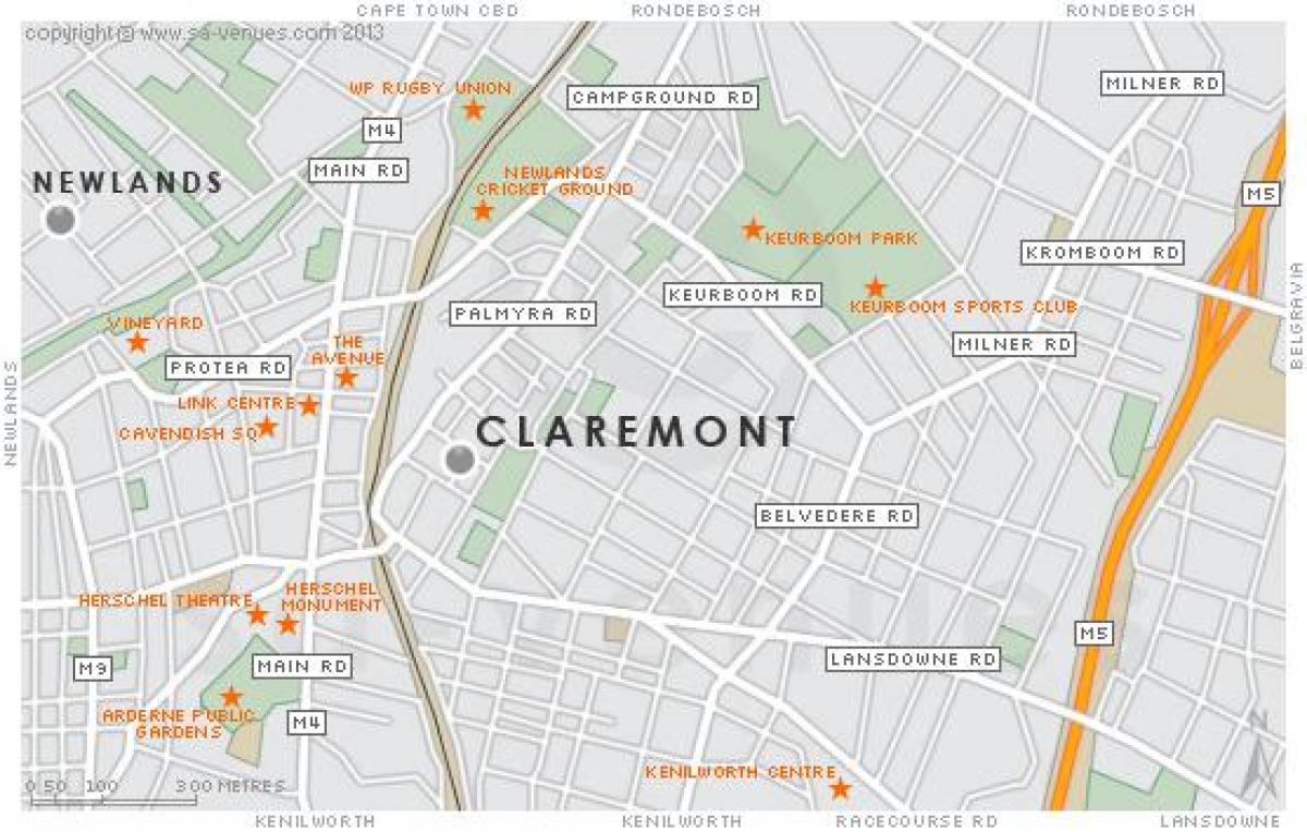 რუკა claremont Cape Town