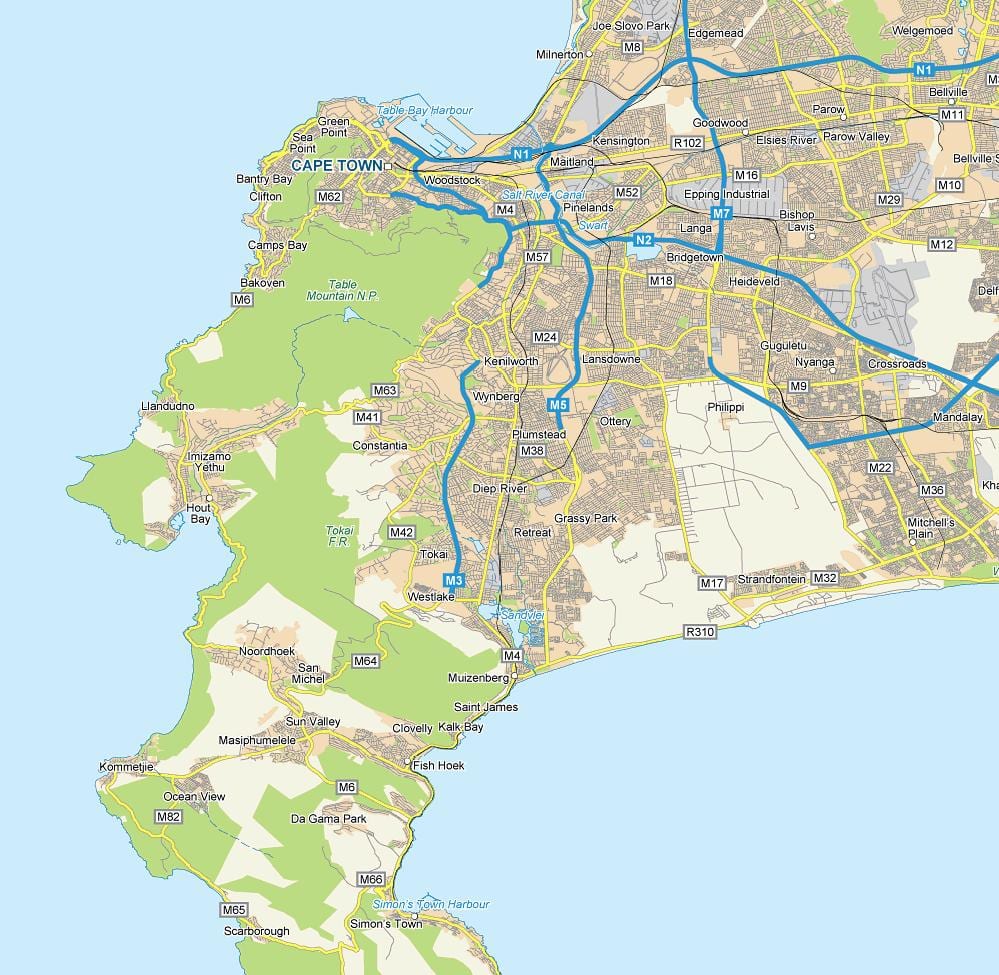 რუკა diệp მდინარე Cape Town