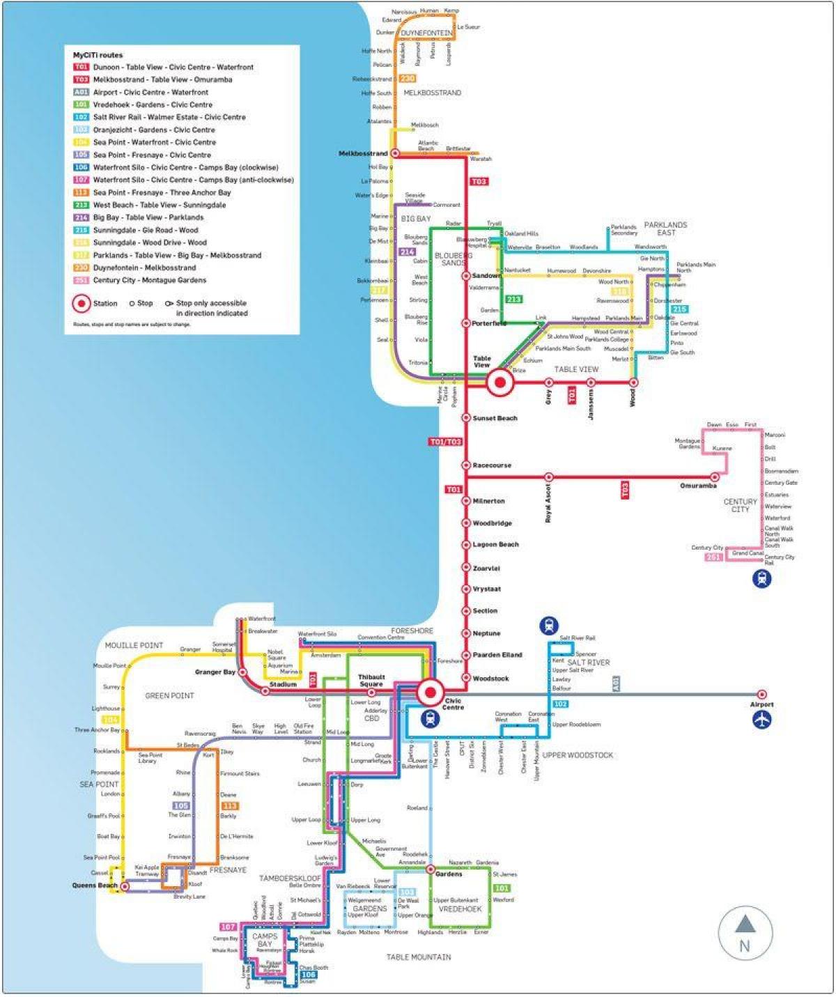 myciti ავტობუსის მარშრუტი რუკაზე