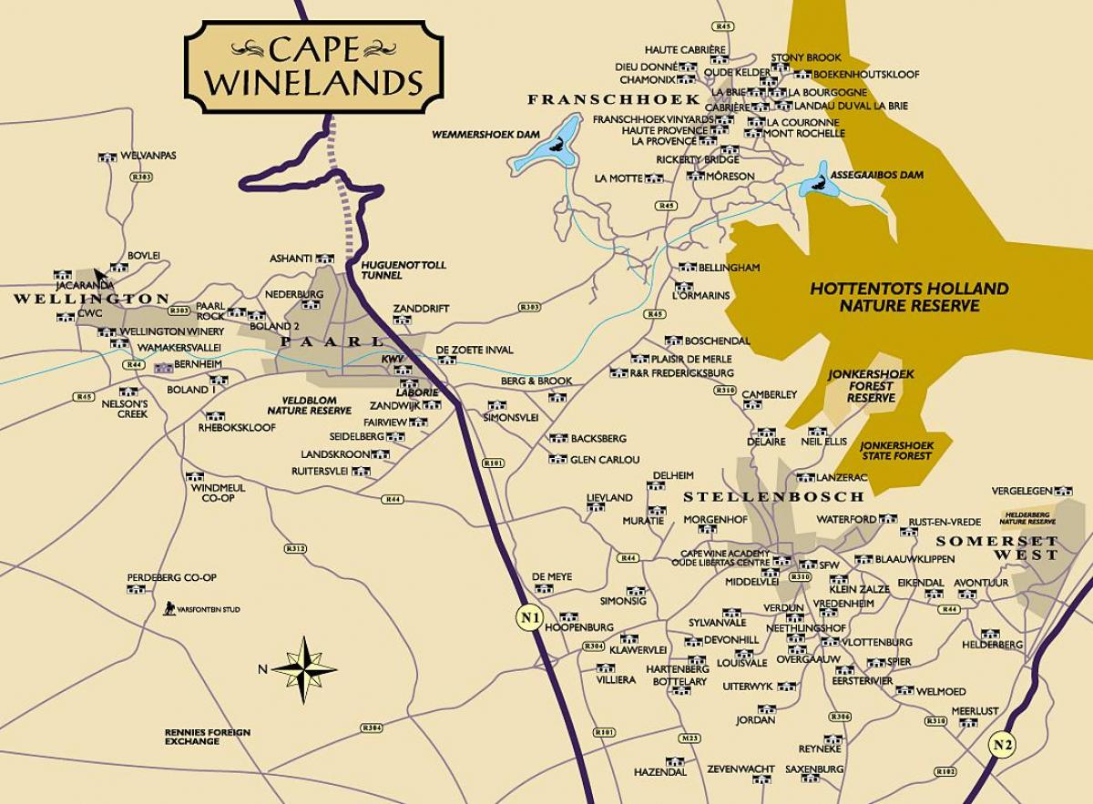 რუკა winelands Cape Town