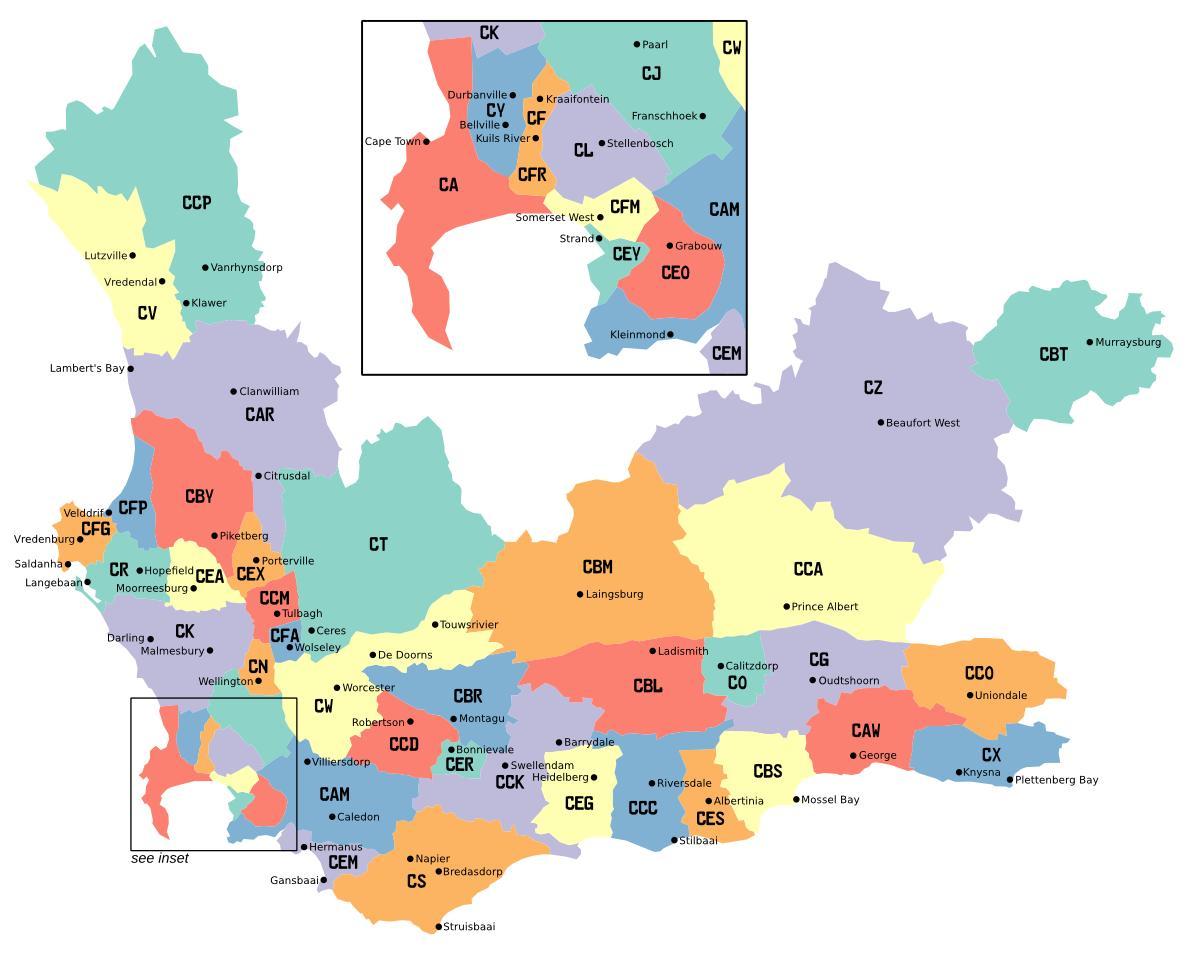 რუკა western cape გარეუბანში
