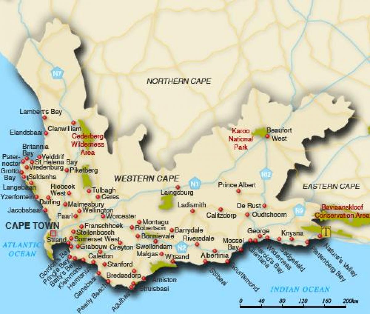 western cape პლაჟები რუკა