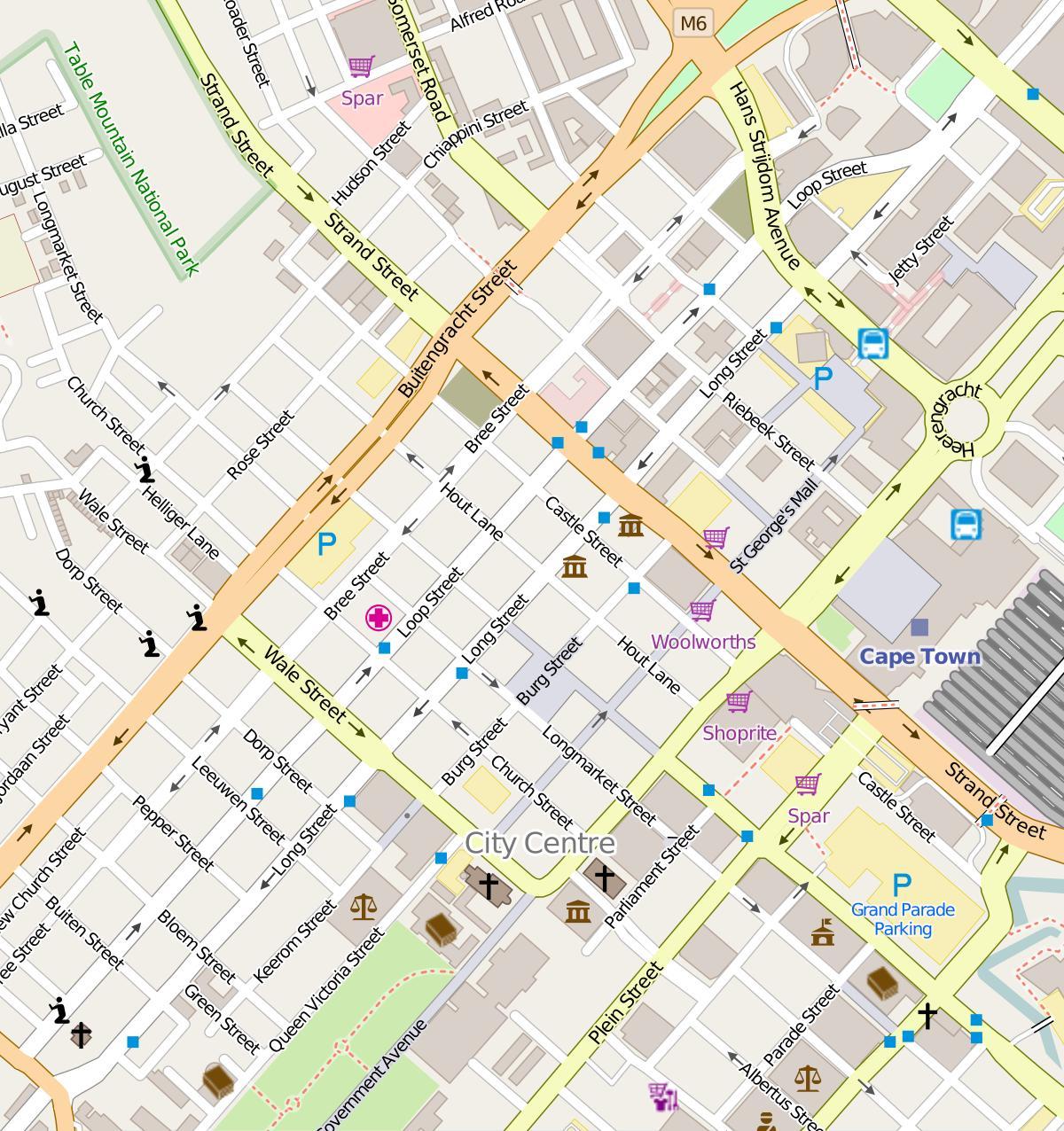 რუკა ხანგრძლივი ქუჩის Cape Town
