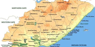 რუკა აღმოსავლეთ Cape ქალაქები
