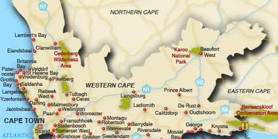 Western cape პლაჟები რუკა
